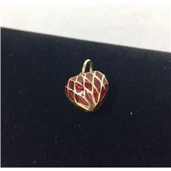 14k Yellow Gold Italian Puffy Red Glass Filigree Heart Pendant