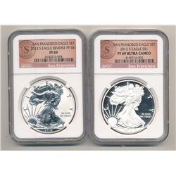 2012-S SAN FRANCISCO SILVER EAGLE 2-COIN SET NGC REVERSE PF 69 & PF 69 ULTRA CAMEO