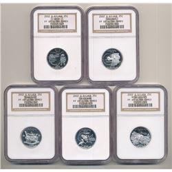 LOT OF (5) 2002-S PROOF SILVER STATE QUARTERS ALL NGC PF 69 ULTRA CAMEO OH/IN/TN/LA/MS
