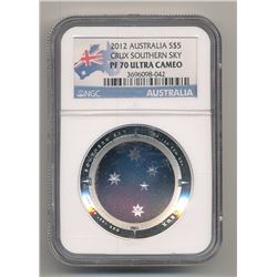 2012 $5 AUSTRALIA COLORIZED/ DOMED CURVE SILVER COIN CRUX SOUTHERN SKY NGC PF 70 ULTRA CAMEO