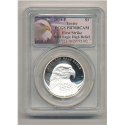 2014-P TUVALU AMERICAN BALD EAGLE HIGH RELIEF PCGS PR70 DCAM FIRST STRIKE
