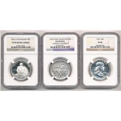 LOT OF (3) MIXED NGC SILVER HALF DOLLARS 50C 1982 WASHINGTON, 1925 STONE MOUNTAIN, 1955 FRANKLIN