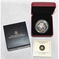 2013 $20 CANADA BLUE FLAG IRIS 1 OZ SILVER COLOR PROOF WITH 3 SWAROVSKI CRYSTALS ROYAL CANADIAN MINT