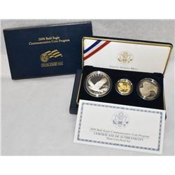 2008 BALD EAGLE COMMEMORATIVE 3-COIN PROOF SET GOLD-SILVER-CLAD US MINT WITH BOX & COA