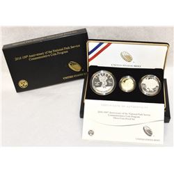 2016 100TH ANNIVERSARY OF THE NATIONAL PARK SERVICE COMMEMORATIVE 3-COIN PROOF SET GOLD-SILVER-CLAD
