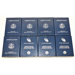 LOT OF (8) AMERICAN SILVER EAGLE UNCIRCULATED  1 OZ COINS WITH BOX & COA US MINT 2011-2013