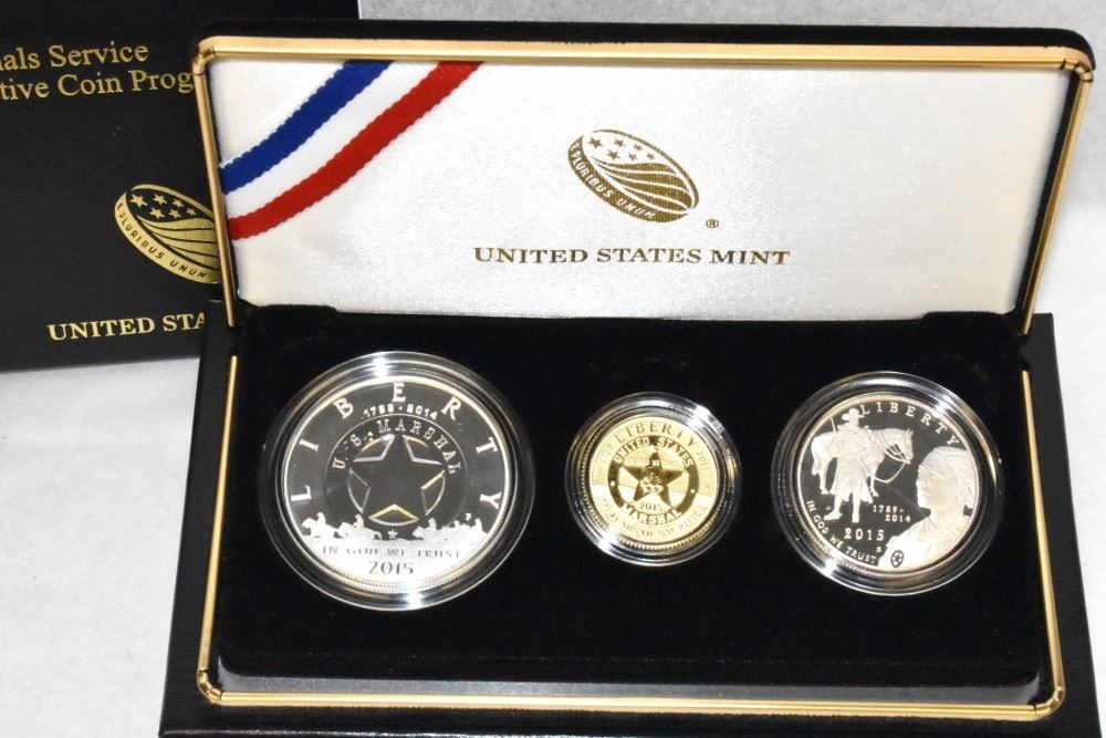 2015 US Marshal Service 225th Anniv Commemorative Proof 3 Coin Set w//COA/&Box 1