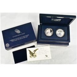 2012 AMERICAN SILVER EAGLE US MINT 2-COIN SILVER PROOF SET WITH BOX & COA PROOF & REVERSE PROOF COIN