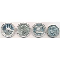 LOT OF (4) MIXED SILVER DOLLARS IKE DOLLARS AND COMMEMORATIVE DOLLARS