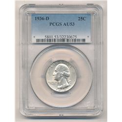 SCARCE MINTAGE 1936-D AU53 PCGS Washington Quarter