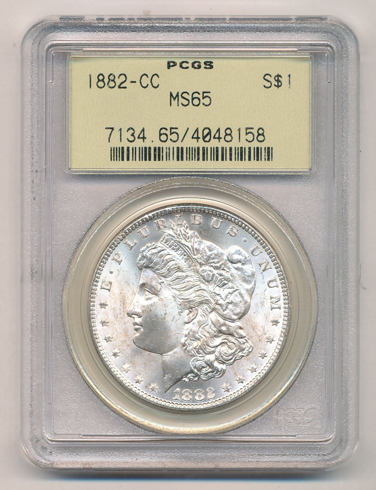 VINTAGE PCGS HOLDER 1882CC SILVER DOLLAR MS 65