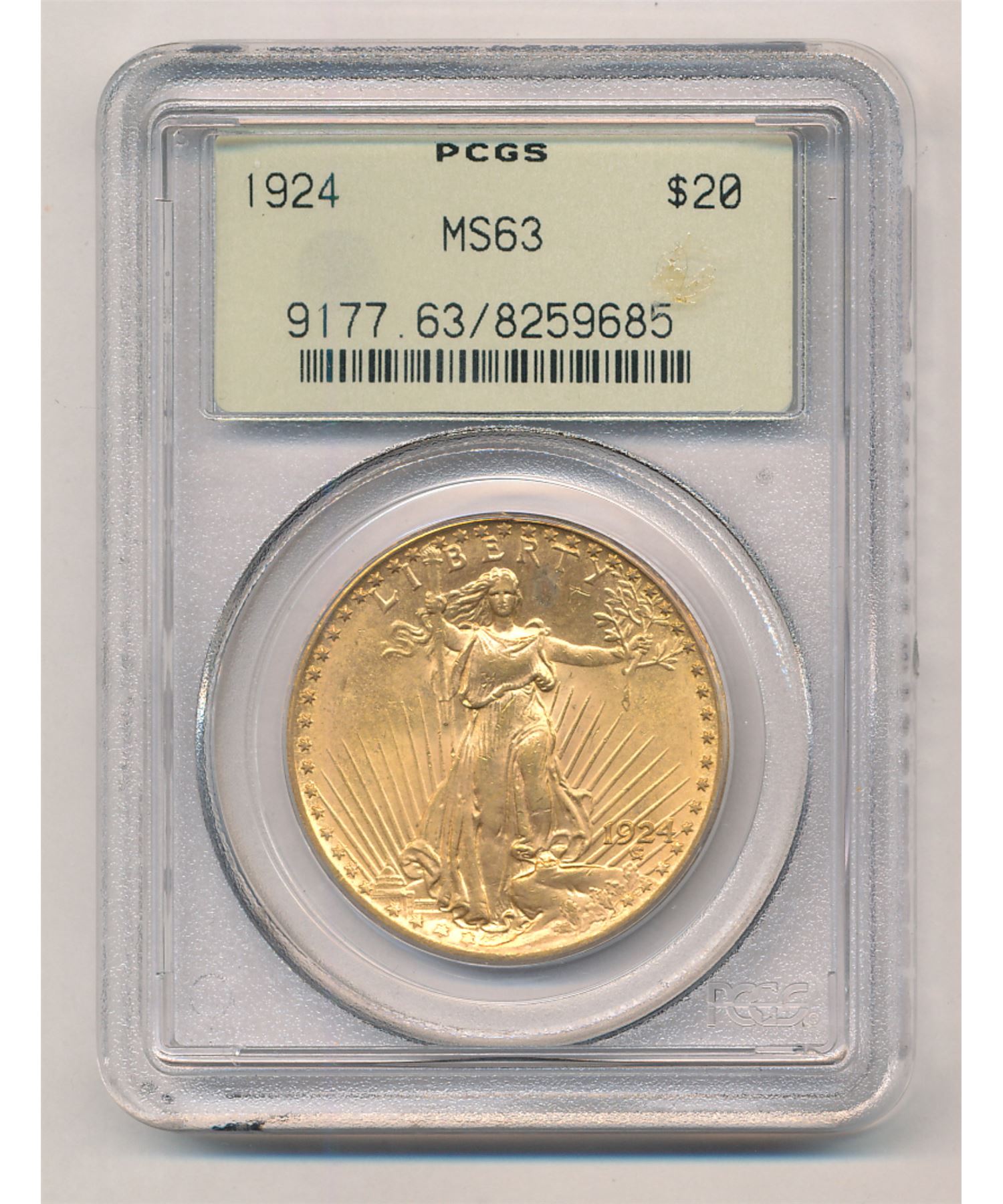 1924 PCGS MS63 Old Green Holder $20 Saint Gauden's