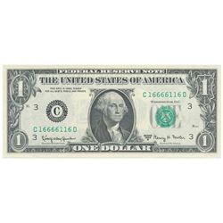 $1 1963A Federal Reserve Note S/N C16666116D Philadelphia