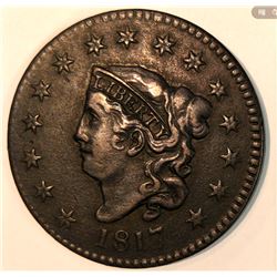 FIFTEEN-STARS 1817 Coronet Head Large Cent (Almost Uncirculated Condition)