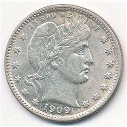 1909-D Barber 25 Cent Coin Choice AU58+ Flashy & Beautiful