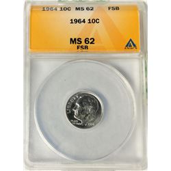 1964 10C MS62 FSB ANACS ROOSEVELT DIME