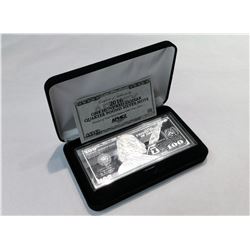 2016 SERIES $100 BENJAMIN FRANKLIN 4 OZ SILVER BAR WITH BOX AND CERTIFICATE OF AUTHENTICITY