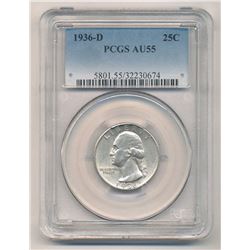 (2) 1936-D PCGS AU55 Washington Quarter