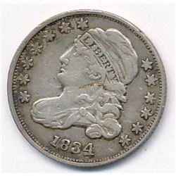 1834 Capped Bust Silver Dime RARE Extra Fine 45 Large 4 Variety