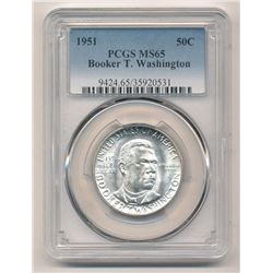 1951 BOOKER T. WASHINGTON SILVER COMMEMORATIVE HALF DOLLAR PCGS MS 65