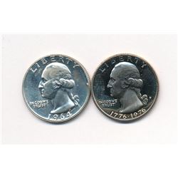Lot of (2) Washington Quarters 1964 Proof Silver & 1976 Bicentennial Proof