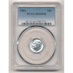 1961 ROOSEVELT .10 CENT PCGS MS 66FB FULL TORCH BEAUTIFUL COIN