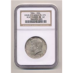 ***SUPER RARE MINT ERROR*** 1964 JFK KENNEDY SILVER HALF DOLLAR NGC MS 62 DOUBLE CURVED CLIPS