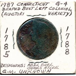 1787 CONNECTICUT COPPER DRAPED BUST LEFT COLONIAL G-4