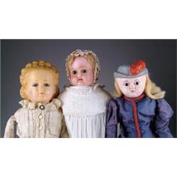 LOT OF 3 WAX DOLLS W/ GLASS EYES