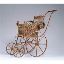 VICTORIAN WICKER DOLL BUGGY
