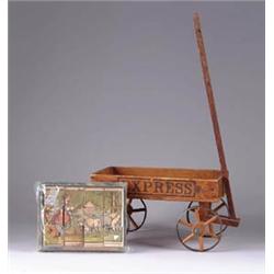 WOODEN EXPRESS WAGON AND LITTLE BO PEEP PICTURE BLOCKS