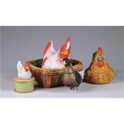 LOT OF FOUR HEN AND BIRD CANDY CONTAINERS