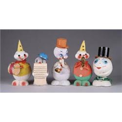 FIVE CARDBOARD SNOWMEN CANDY CONTAINERS
