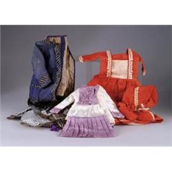 BOX LOT OF DOLL COSTUMES INCLUDES BOTH ANTIQUE AND REPRODUCTION