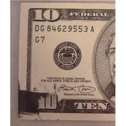 2003 $10 Federal Reserve Note Error