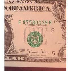 1977 A $1 Federal Reserve Note Error