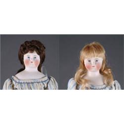 MATCHED PAIR OF 16in. CLOSE-MOUTH BISQUE DOLLS