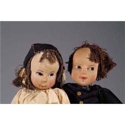 TWO 13in. UNUSUAL BOY & GIRL STOCKINET DOLLS