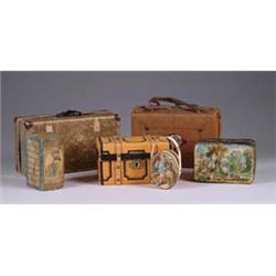 LOT OF SIX ASSORTED DOLL TRUNKS AND BOXES