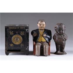 LOT OF 3 CAST IRON BANKS