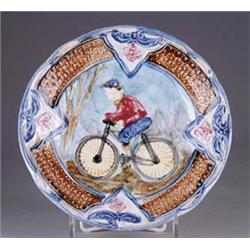 GREAT OLD MAJOLICA BICYCLE PLATE