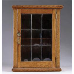 LEADED GLASS OAK DISPLAY CASE
