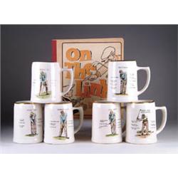LOT OF SIX GOLF MUGS AND BOOKLET