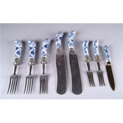 SET OF 17 DELFT PORCELAIN HANDLED SILVERWARE