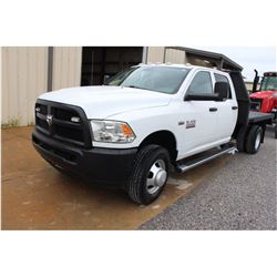 2014 DODGE 3500 Flatbed Truck; VIN/SN:3C7WRSCJXEG242817 -:- crew cab, V8 gas, A/T, AC, 9' steel flat