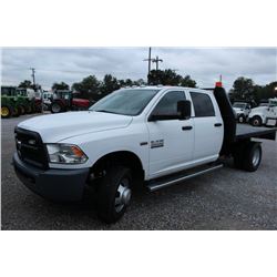 2014 DODGE 3500 Flatbed Truck; VIN/SN:3C7WRSCJ3EG242819 -:- crew cab, V8 gas, A/T, AC, 9' flatbed bo