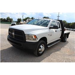 2013 DODGE 3500 Flatbed Truck; VIN/SN:3C7WRSCT9DG565157 -:- crew cab, V8 gas, A/T, AC, 9' flatbed bo