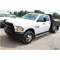 2013 DODGE 3500 Flatbed Truck; VIN/SN:3C7WRSCTXDG565152 -:- crew cab, V8 gas, A/T, AC, 9' flatbed bo