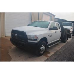2013 DODGE 3500 Flatbed Truck; VIN/SN:3C7WRSCT6DG524209 -:- crew cab, V8 gas, A/T, A/C, AC, 9' flatb