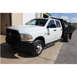 2012 DODGE 3500 Flatbed Truck; VIN/SN:3C7WDSCT4CG166525 -:- crew cab, V8 gas, A/T, AC, 9' flatbed bo